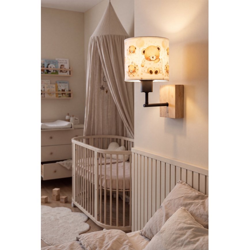 BRILAGI - Bērnu sienas lampa BOBO WOOD 1xE27/25W/230V ozols/melna/balta/lācīši