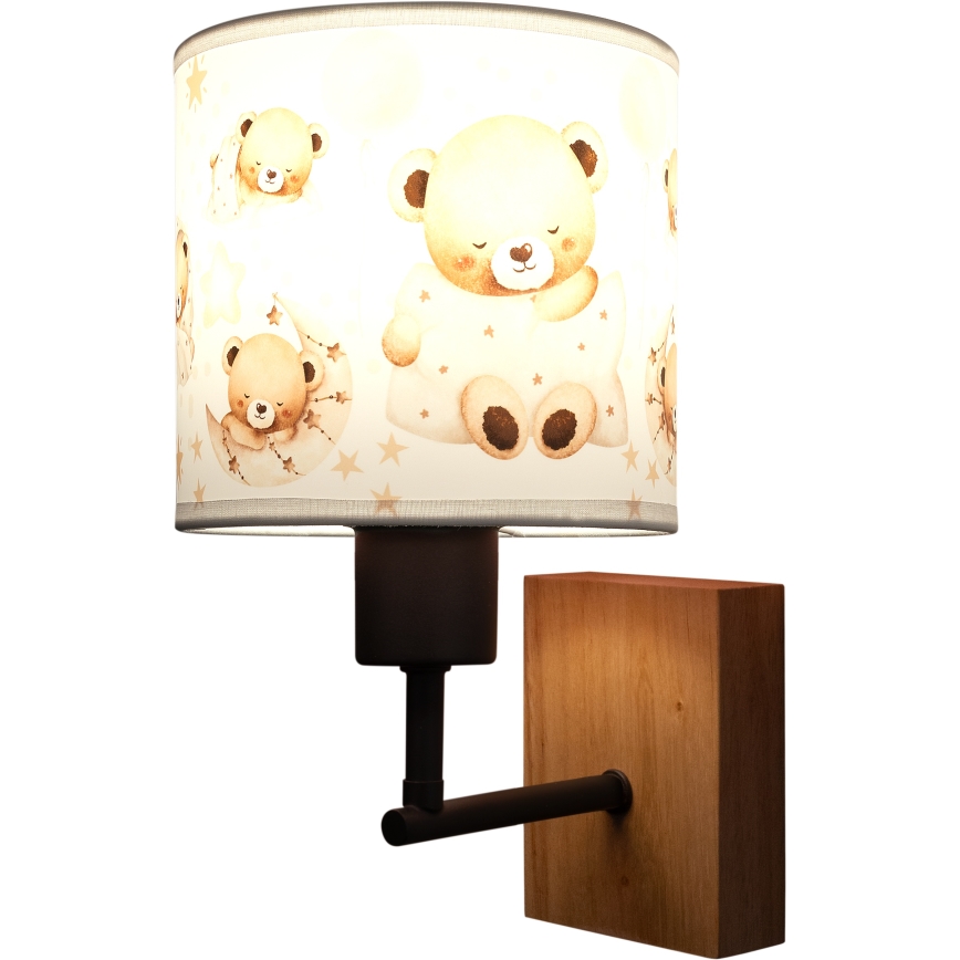 BRILAGI - Bērnu sienas lampa BOBO WOOD 1xE27/25W/230V ozols/melna/balta/lācīši