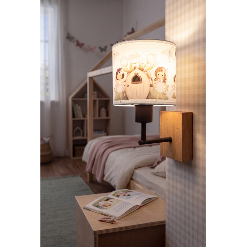 BRILAGI - Bērnu sienas lampa BOBO WOOD 1xE27/25W/230V ozola/melna/balta/rozā/ar feju motīvu
