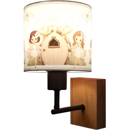 BRILAGI - Bērnu sienas lampa BOBO WOOD 1xE27/25W/230V ozola/melna/balta/rozā/ar feju motīvu