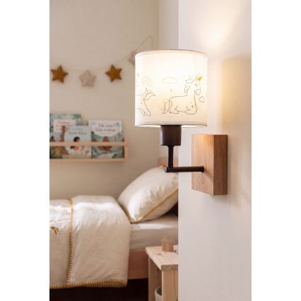 BRILAGI - Bērnu sienas lampa BOBO WOOD 1xE27/25W/230V ozols/melna/balta/vienradži