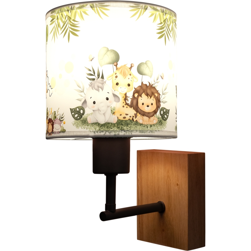 BRILAGI - Bērnu sienas lampa BOBO WOOD 1xE27/25W/230V ozolkoka/melna/balta/zaļa/džungļu