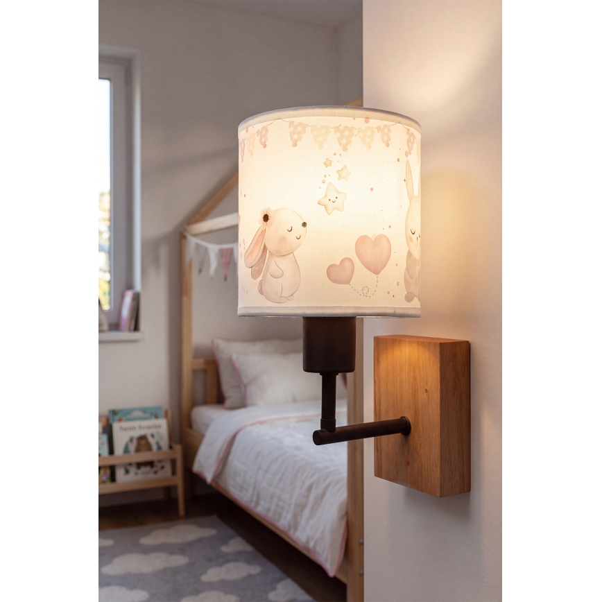 BRILAGI - Bērnu sienas lampa BOBO WOOD 1xE27/25W/230V ozols/melna/krēmkrāsa/zaķīši