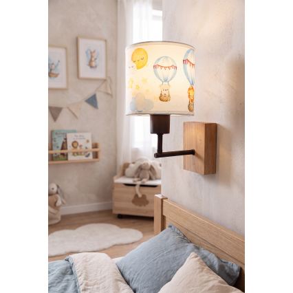 BRILAGI - Bērnu sienas lampa BOBO WOOD 1xE27/25W/230V ozols/melns/balts/dzīvnieku motīvs