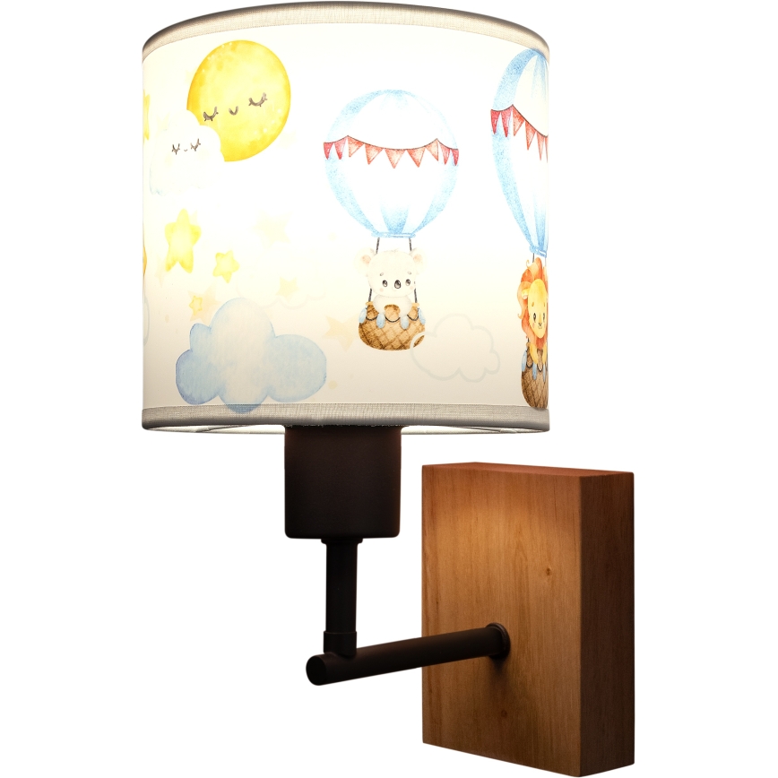 BRILAGI - Bērnu sienas lampa BOBO WOOD 1xE27/25W/230V ozols/melns/balts/dzīvnieku motīvs