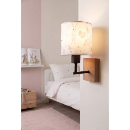 BRILAGI - Bērnu sienas lampa BOBO WOOD 1xE27/25W/230V ozols/melns/balts/zaķīši