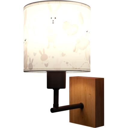 BRILAGI - Bērnu sienas lampa BOBO WOOD 1xE27/25W/230V ozols/melns/balts/zaķīši