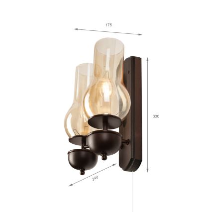 Brilagi - Sienas lampa COTTAGE 2xE14/40W/230V dižskābardis/brūna