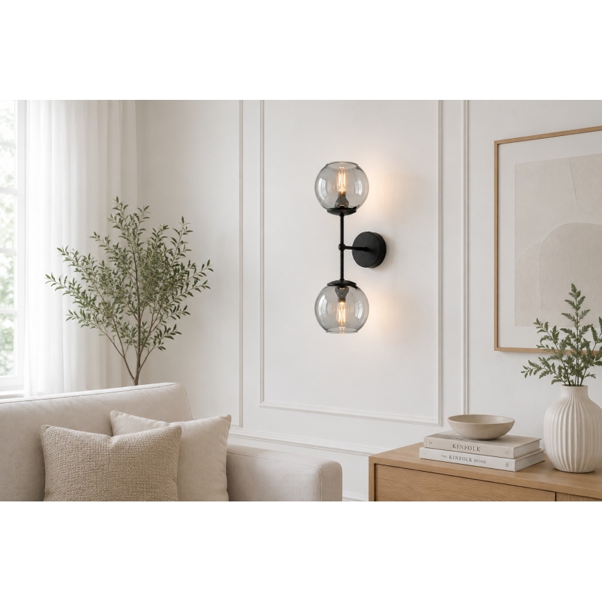BRILAGI - Sienas lampa DIOR 2xE27/60W/230V melna/dūmakaina pelēka