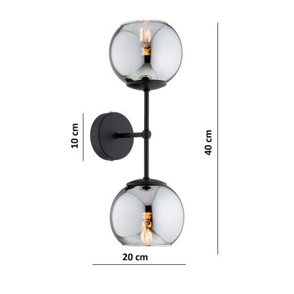 BRILAGI - Sienas lampa DIOR 2xE27/60W/230V melna/dūmakaina pelēka