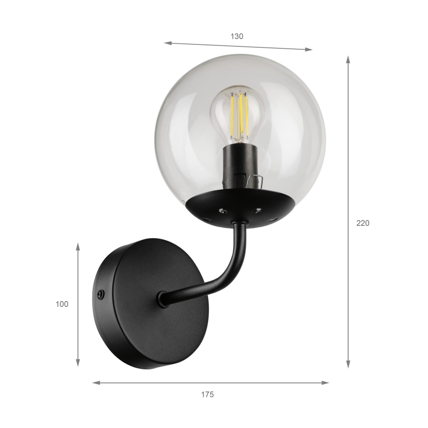 Brilagi - Sienas lampa MALIVA 1xE14/15W/230V melna/caurspīdīga