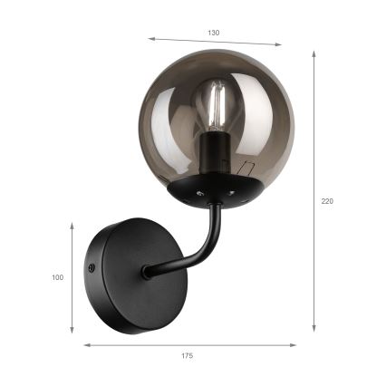 Brilagi - Sienas lampa MALIVA 1xE14/15W/230V melna/dūmakaina