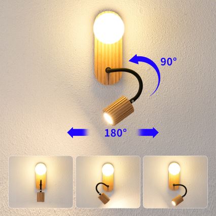 Brilagi - Sienas lampa MODERN WOOD 1xG9/5W/230V + 1xGU10/8W kaučuka koks