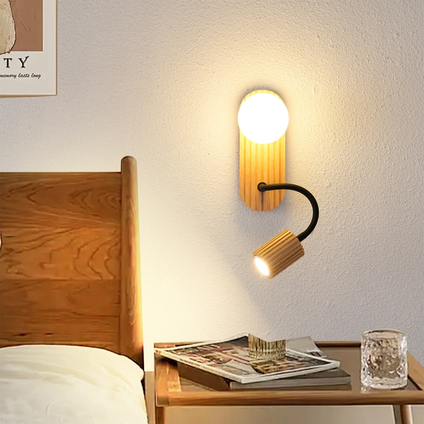 Brilagi - Sienas lampa MODERN WOOD 1xG9/5W/230V + 1xGU10/8W kaučuka koks