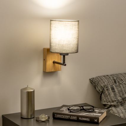 Brilagi - Sienas lampa NUBILA WOOD 1xE27/25W/230V ozols/antracīta
