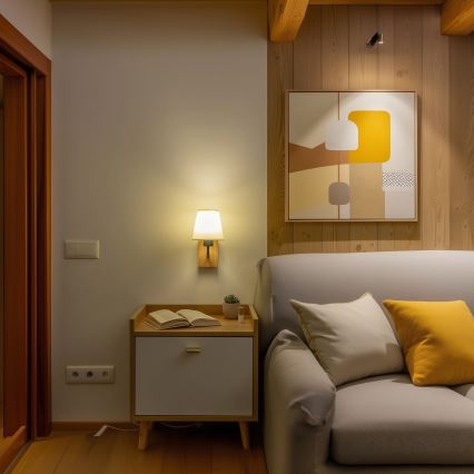 Brilagi - Sienas lampa NUBILA WOOD 1xE27/25W/230V ozols/krēmkrāsa
