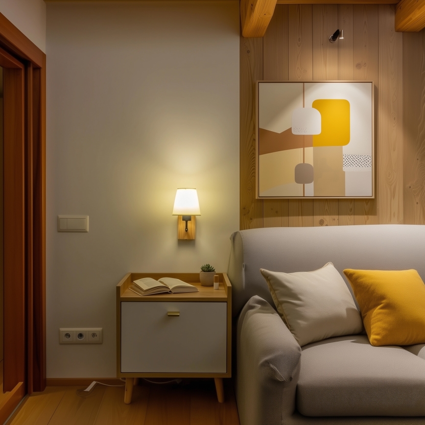 Brilagi - Sienas lampa NUBILA WOOD 1xE27/25W/230V ozols/krēmkrāsa