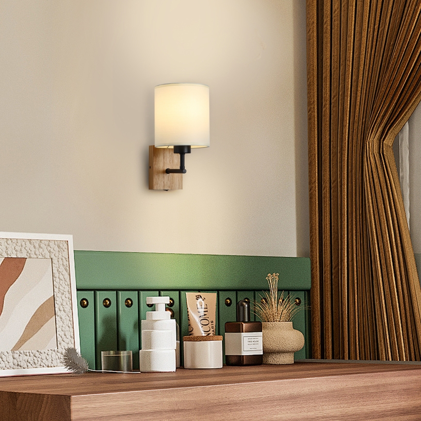 Brilagi - Sienas lampa NUBILA WOOD 1xE27/25W/230V ozols/melna/krēmkrāsa