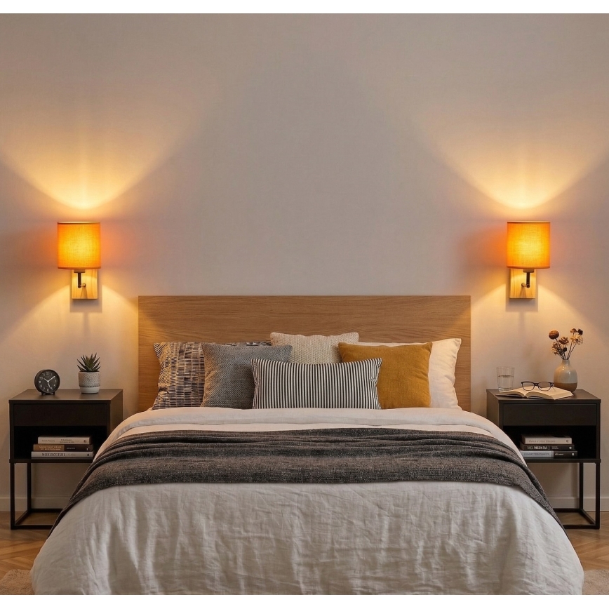 Brilagi - Sienas lampa NUBILA WOOD 1xE27/25W/230V ozols/melna/oranža