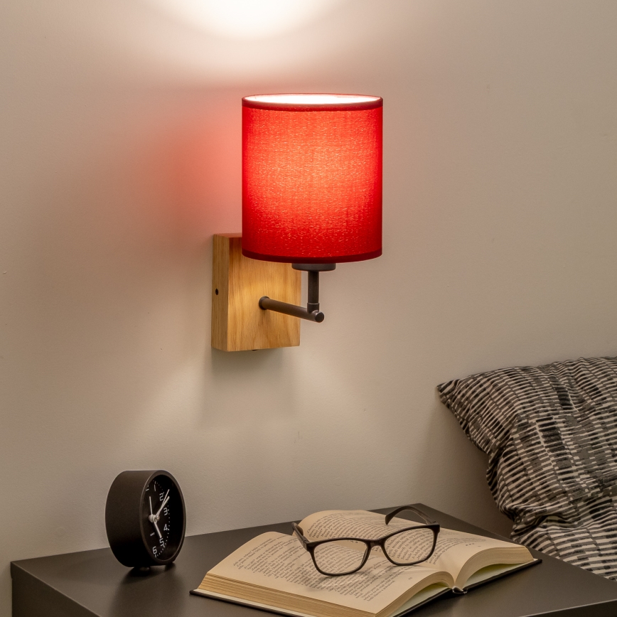 Brilagi - Sienas lampa NUBILA WOOD 1xE27/25W/230V ozols/Pompejas sarkana