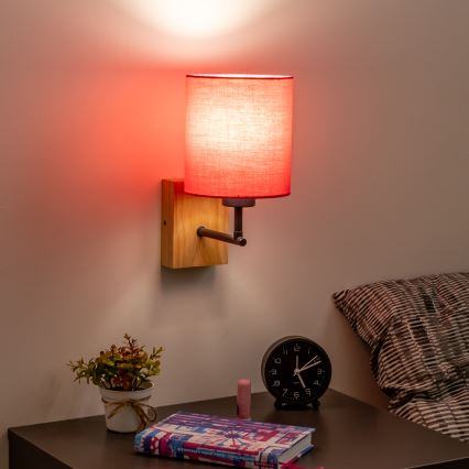 Brilagi - Sienas lampa NUBILA WOOD 1xE27/25W/230V ozols/rozā