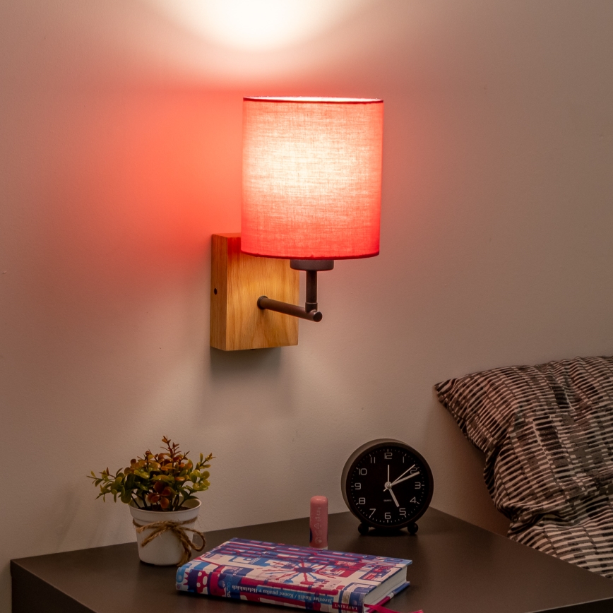 Brilagi - Sienas lampa NUBILA WOOD 1xE27/25W/230V ozols/rozā