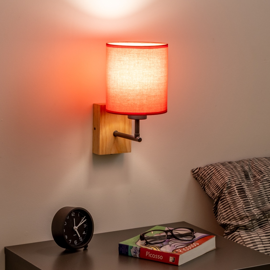 Brilagi - Sienas lampa NUBILA WOOD 1xE27/25W/230V ozols/sarkana