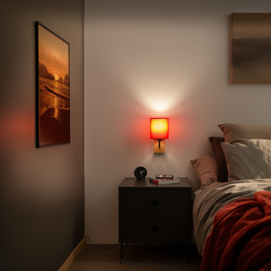 Brilagi - Sienas lampa NUBILA WOOD 1xE27/25W/230V ozols/sarkana