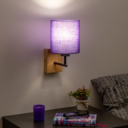 Brilagi - Sienas lampa NUBILA WOOD 1xE27/25W/230V ozols/violeta