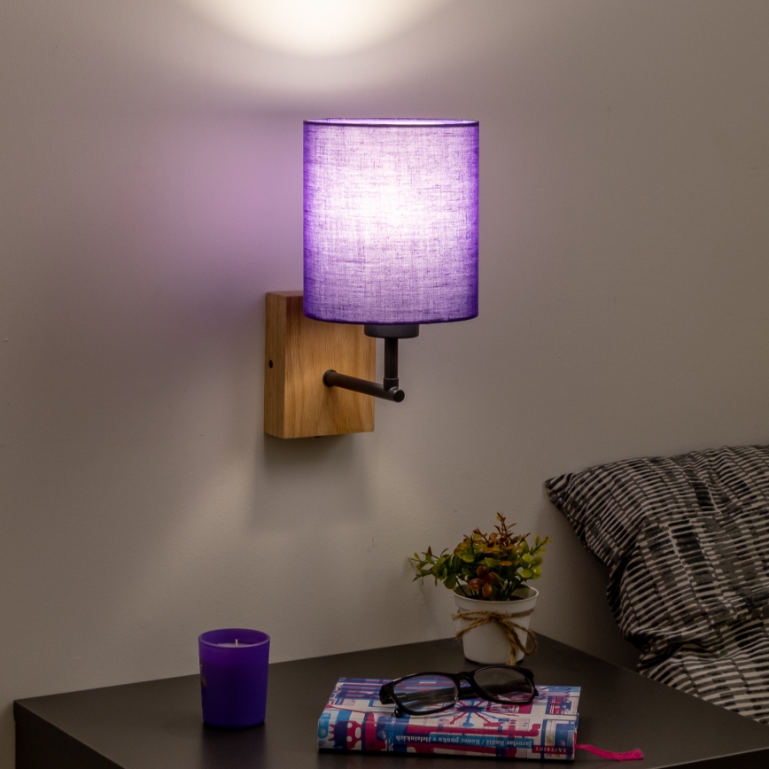 Brilagi - Sienas lampa NUBILA WOOD 1xE27/25W/230V ozols/violeta