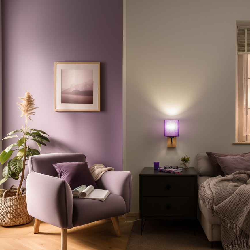 Brilagi - Sienas lampa NUBILA WOOD 1xE27/25W/230V ozols/violeta