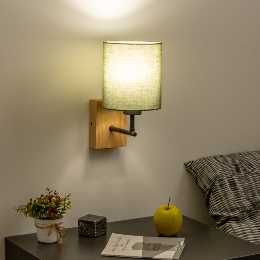 Brilagi - Sienas lampa NUBILA WOOD 1xE27/25W/230V ozols/zaļa