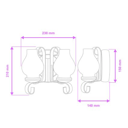 Brilagi - Sienas lampa ROATA APLICA 2xE14/40W/230V dižskābardis
