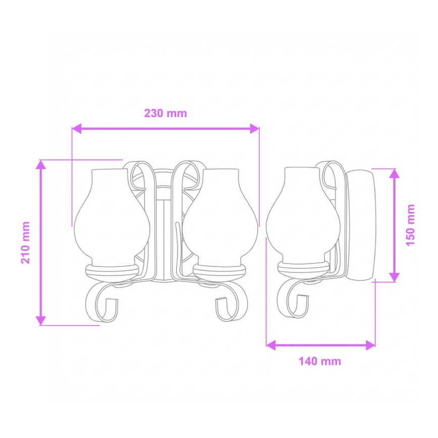 Brilagi - Sienas lampa ROATA APLICA 2xE14/40W/230V dižskābardis