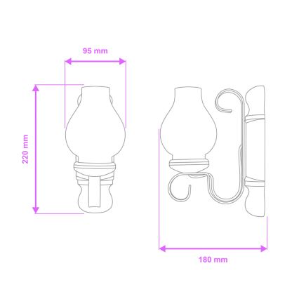 Brilagi - Sienas lampa RUSTIC 1xE14/40W/230V dižskābardis