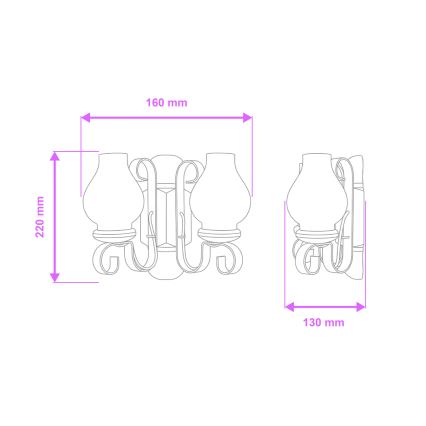 Brilagi - Sienas lampa RUSTIC 2xE14/40W/230V dižskābardis