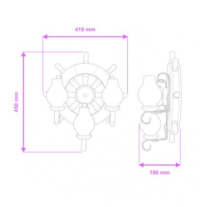 Brilagi - Sienas lampa TIMONA 3xE14/40W/230V dižskābardis/rieksts