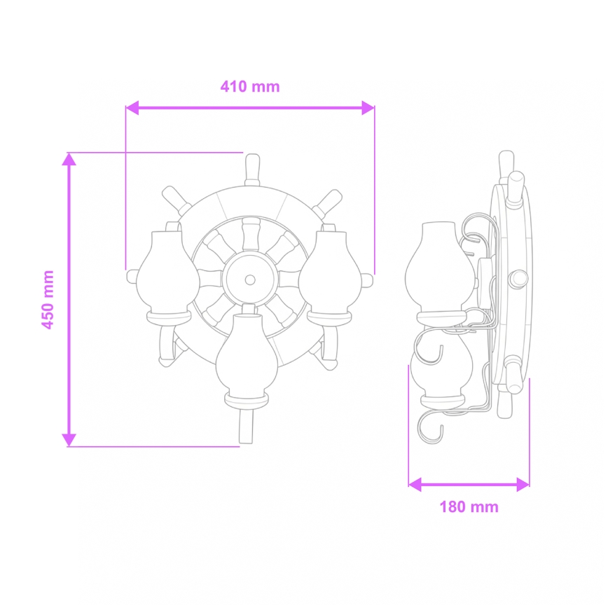 Brilagi - Sienas lampa TIMONA 3xE14/40W/230V dižskābardis/rieksts
