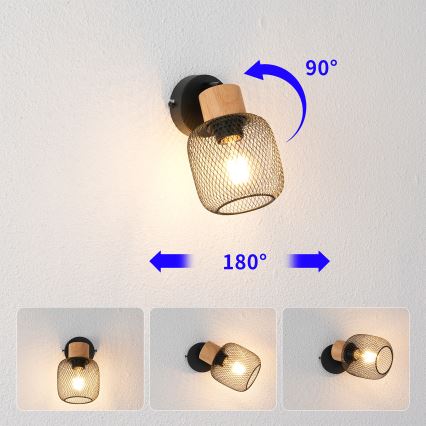 Brilagi - Sienas prožektors BASKLITE 1xE27/15W/230V, koka / melnā krāsā