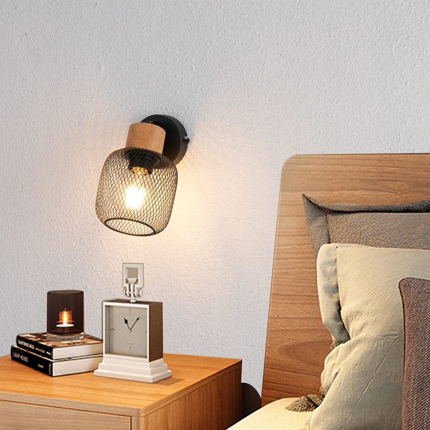 Brilagi - Sienas prožektors BASKLITE 1xE27/15W/230V, koka / melnā krāsā