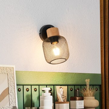 Brilagi - Sienas punktveida gaismeklis BASKLITE 1xE27/15W/230V gumijas koks/melns