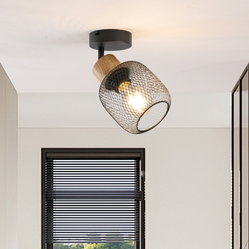 Brilagi - Sienas punktveida gaismeklis BASKLITE 1xE27/15W/230V gumijas koks/melns