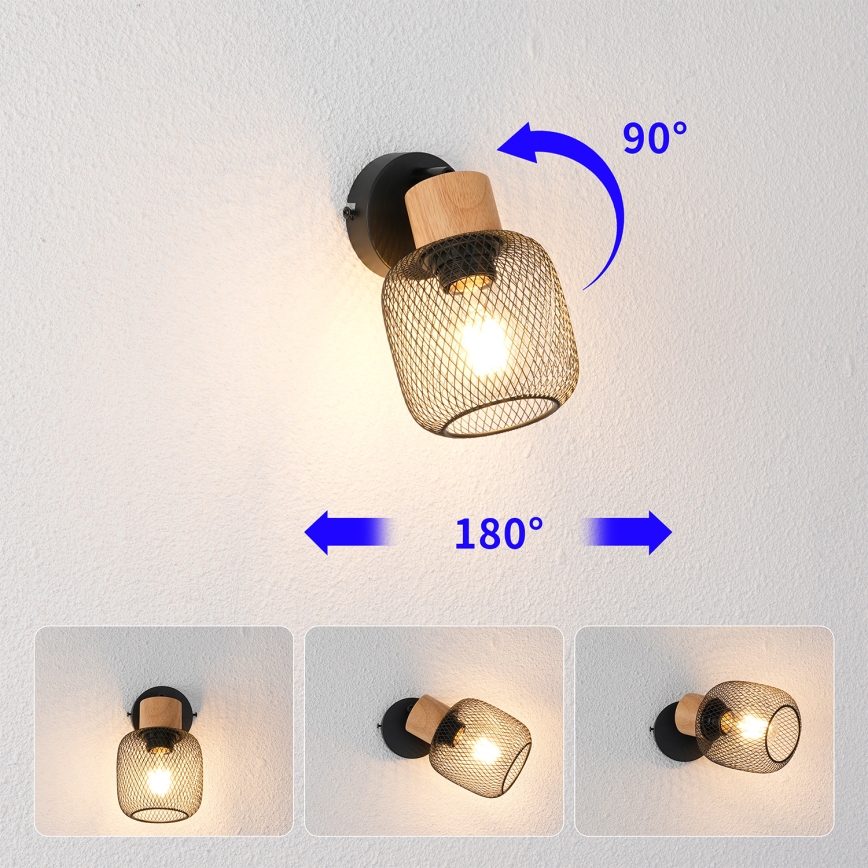 Brilagi - Sienas punktveida gaismeklis BASKLITE 1xE27/15W/230V gumijas koks/melns