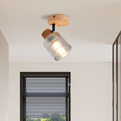 Brilagi - Sienas punktveida gaismeklis HYGGE 1xE14/15W/230V kaučuka koks/dūmakains