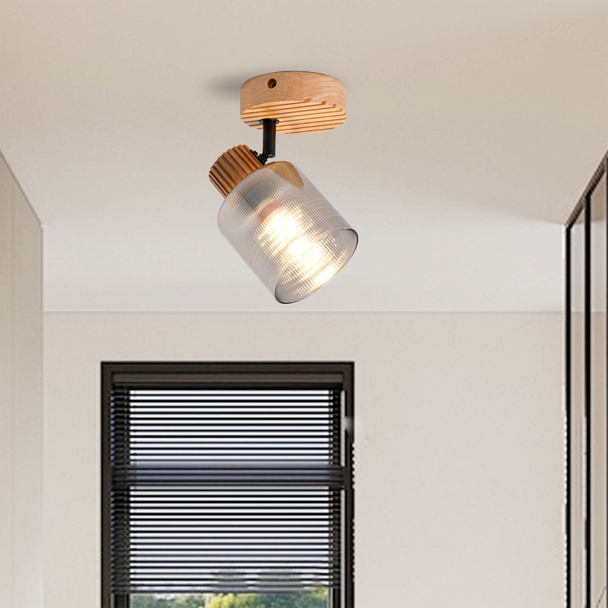 Brilagi - Sienas punktveida gaismeklis HYGGE 1xE14/15W/230V kaučuka koks/dūmakains