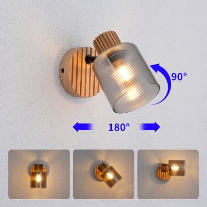 Brilagi - Sienas punktveida gaismeklis HYGGE 1xE14/15W/230V koka/dūmakaina