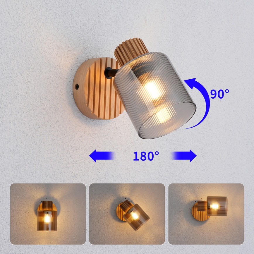 Brilagi - Sienas punktveida gaismeklis HYGGE 1xE14/15W/230V koka/dūmakaina