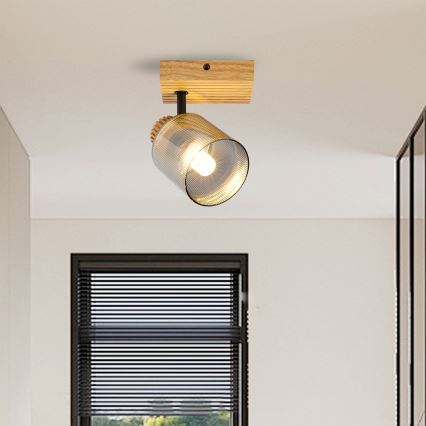 Brilagi - Sienas punktveida gaismeklis HYGGE 1xE14/15W/230V koka/dūmakaina