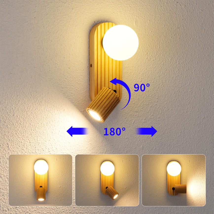 Brilagi - sienas punktgaismeklis MODERN WOOD 1xG9/5W/230V + 1xGU10/8W no kaučuka koka