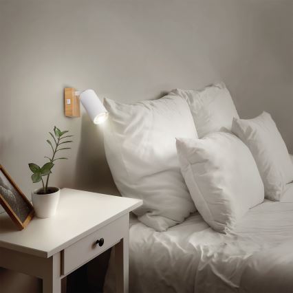 BRILAGI - sienas punktveida gaismeklis ar slēdzi SELE 1xGU10/30W/230V balts/ozola dekors